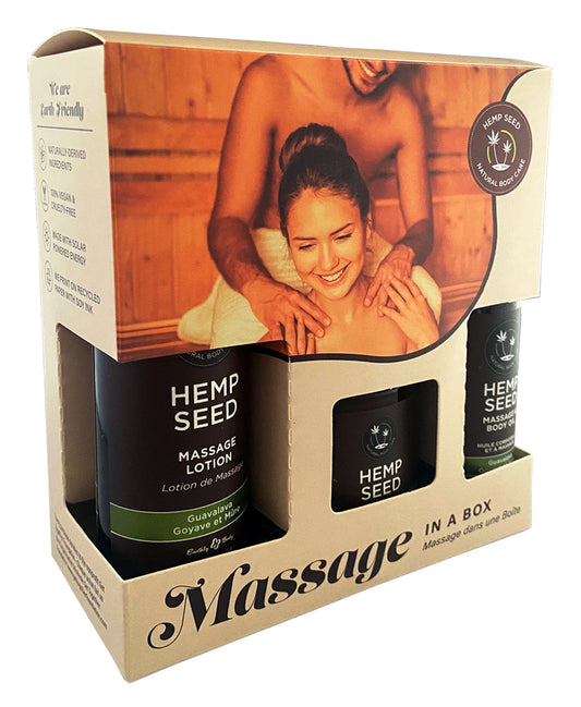 Hemp Seed Massage In A Box Guavalava Scented Massage Gift Set 3 Piece Kit