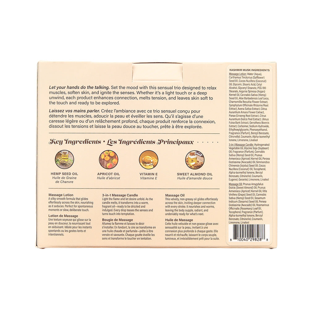 Hemp Seed Tranquility Trio Kashmir Musk Kashmir Musk Scented Massage & Caress Kit 3 Piece Kit