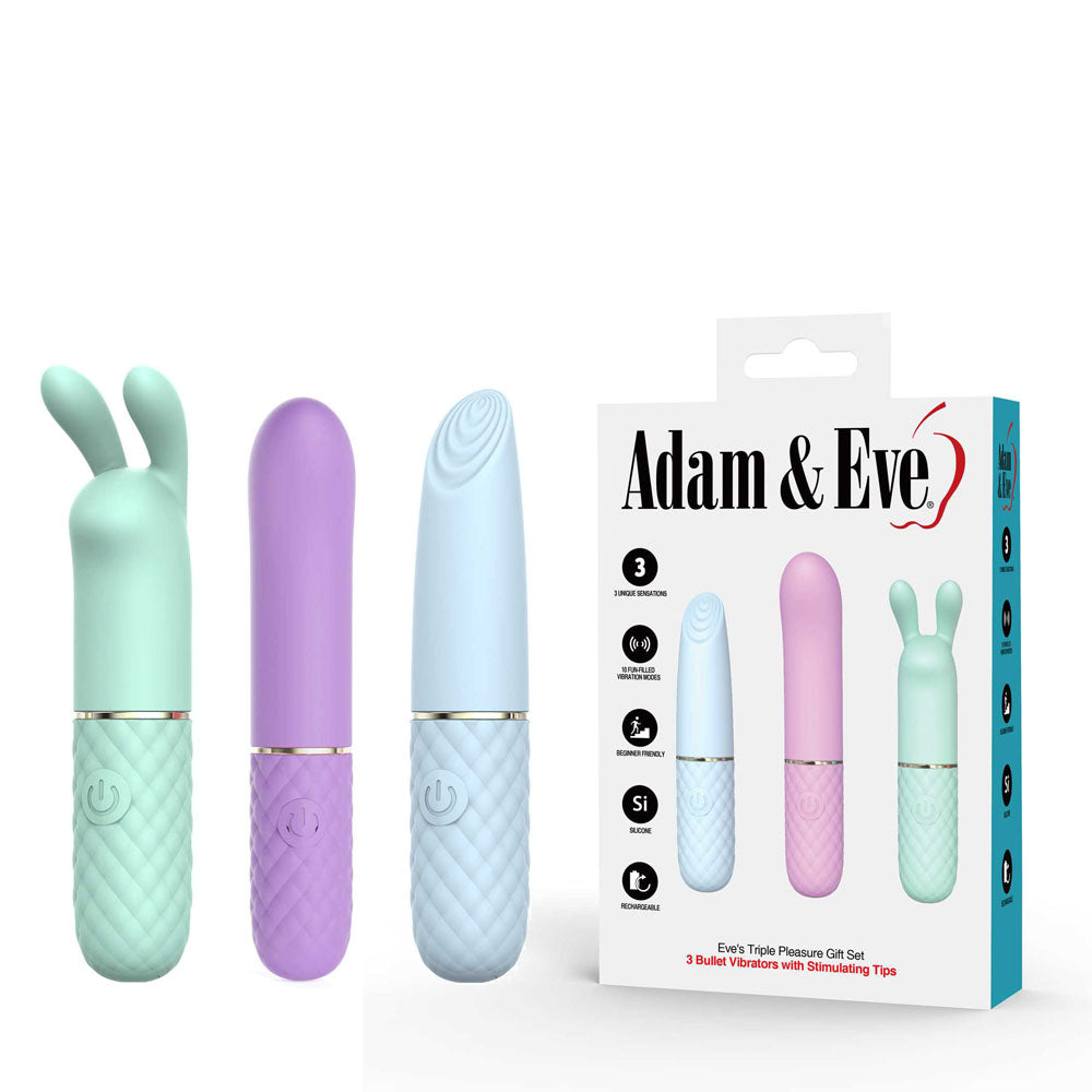 Adam & Eve Triple Pleasures Coloured Usb Rechargeable Vibrators Set Of 3
