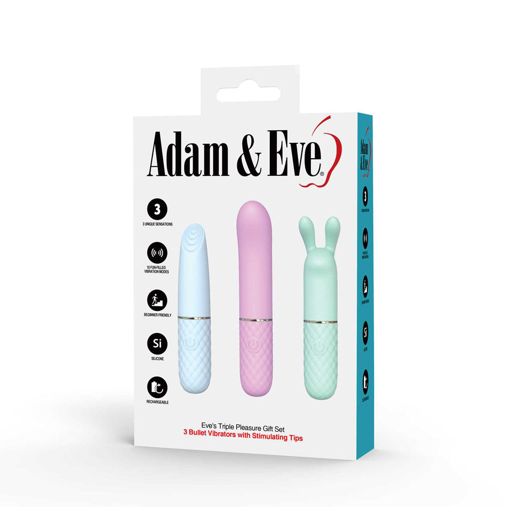 Adam & Eve Triple Pleasures Coloured Usb Rechargeable Vibrators Set Of 3