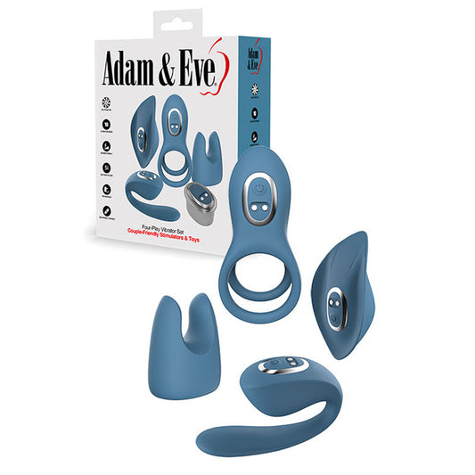 Adam & Eve Four Play Vibrator Set Blue Usb Rechargeable Couples Play Kit