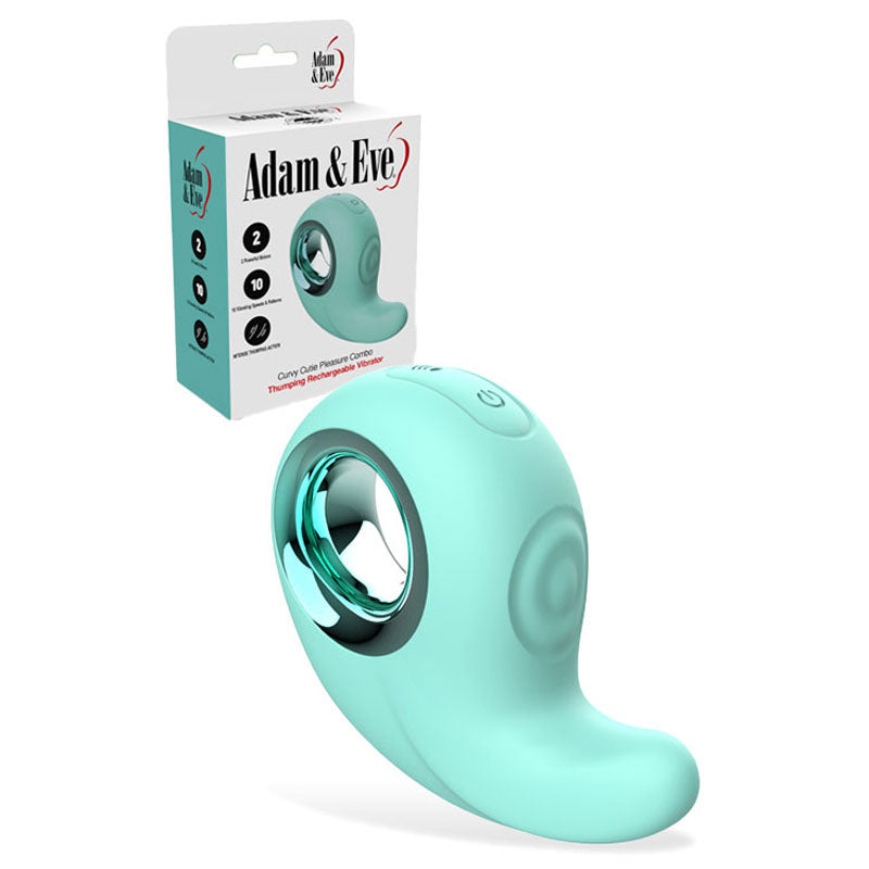 Adam & Eve Curvy Cutie Pleasure Combo Teal Usb Rechargeable Tapping Stimulator