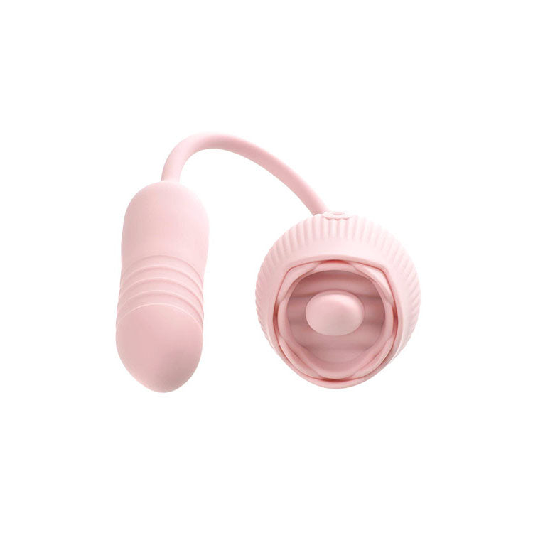 Adam & Eve Thrust & Tickle Rose Vibrator Pink Usb Rechargeable Flickering Rose Stimulator With Thrusting Bullet