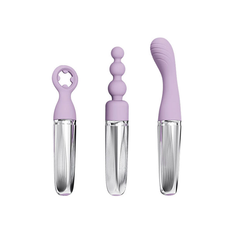 Adam & Eve Sweet Dreams Massager Kit Lavender Usb Rechargeable Point Stimulator With 8 Interchangeable Tips