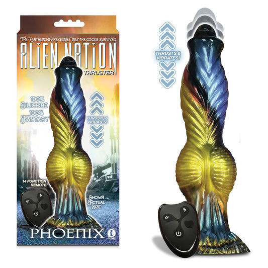 Alien Nation Phoenix Gold/Blue & Black 25.4 Cm Usb Rechargeable Thrusting Fantasy Dong With Remote