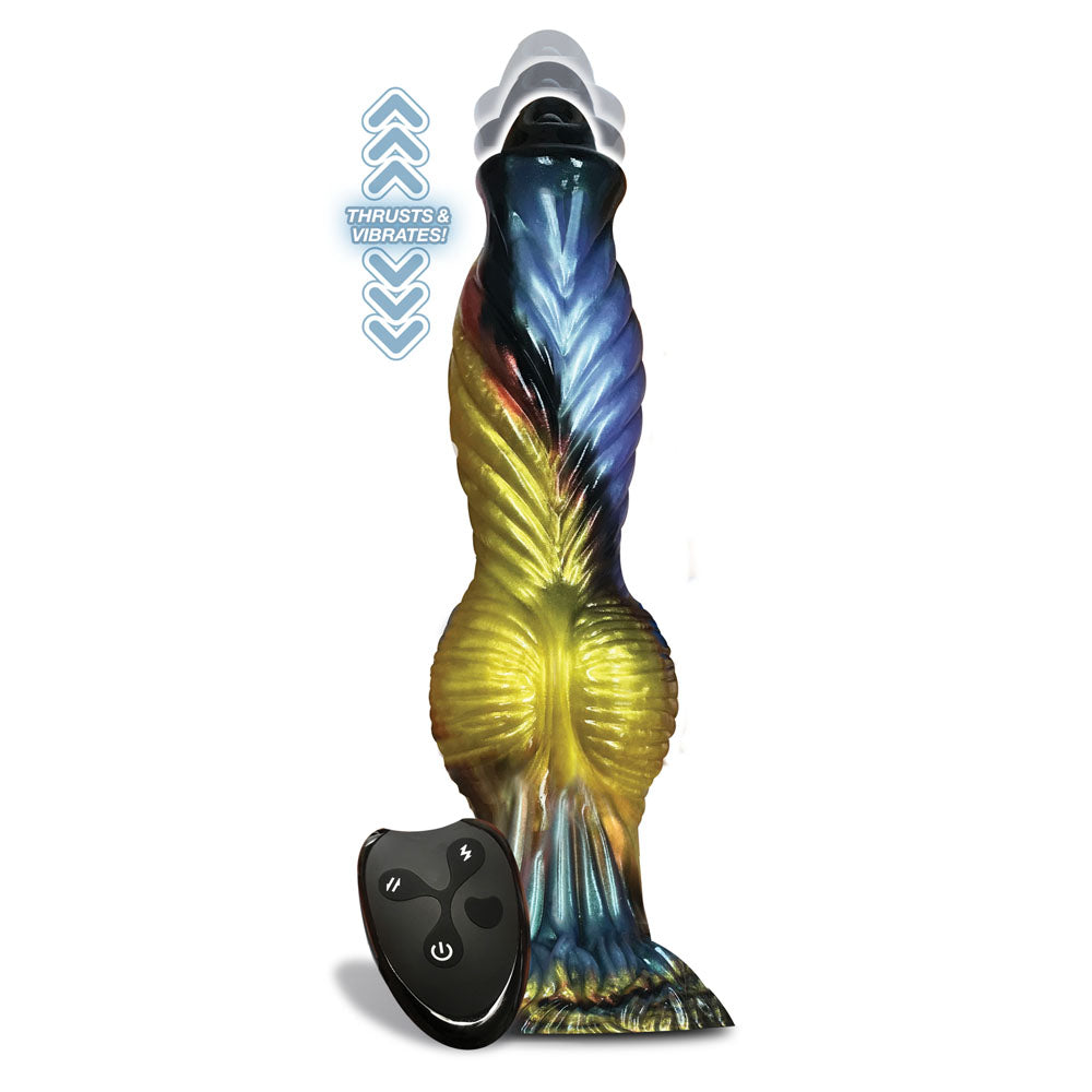 Alien Nation Phoenix Gold/Blue & Black 25.4 Cm Usb Rechargeable Thrusting Fantasy Dong With Remote