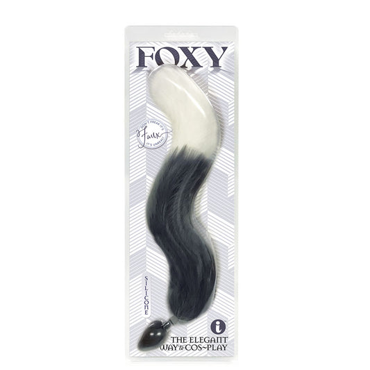 Foxy Fox Tail Silicone Butt Plug Grey With White Tip 46 Cm Tail