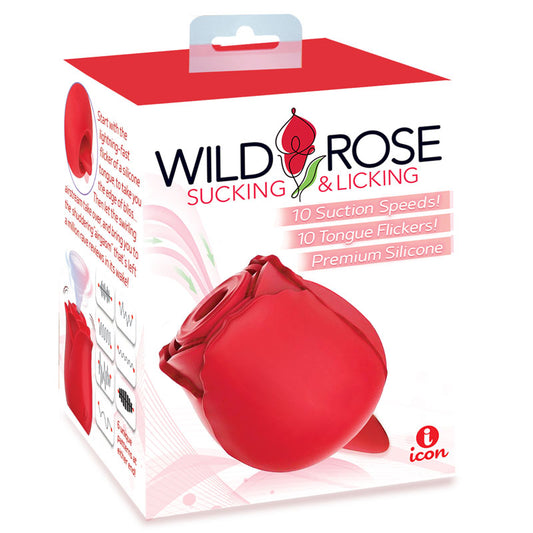 Wild Rose Sucking & Licking Red Usb Rechargeable Air Pulse & Flicking Stimulator