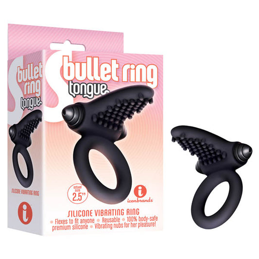 S Bullet Ring Tongue Black Vibrating Cock Ring