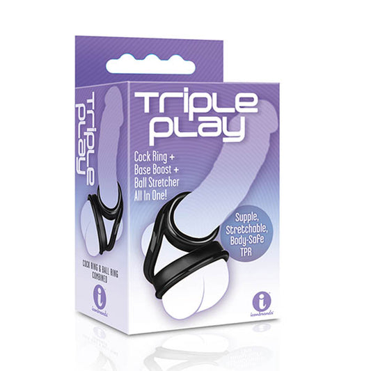 The 9's Triple Ring Black Cock & Balls Ring