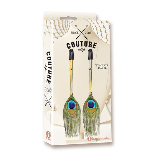 Couture Clip Peacock Plume Gold Nipple Clamps Set Of 2