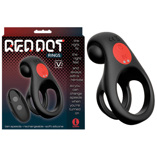 Red Dot Rings V2 Black Usb Rechargeable Vibrating Cock & Ball Ring With Remote