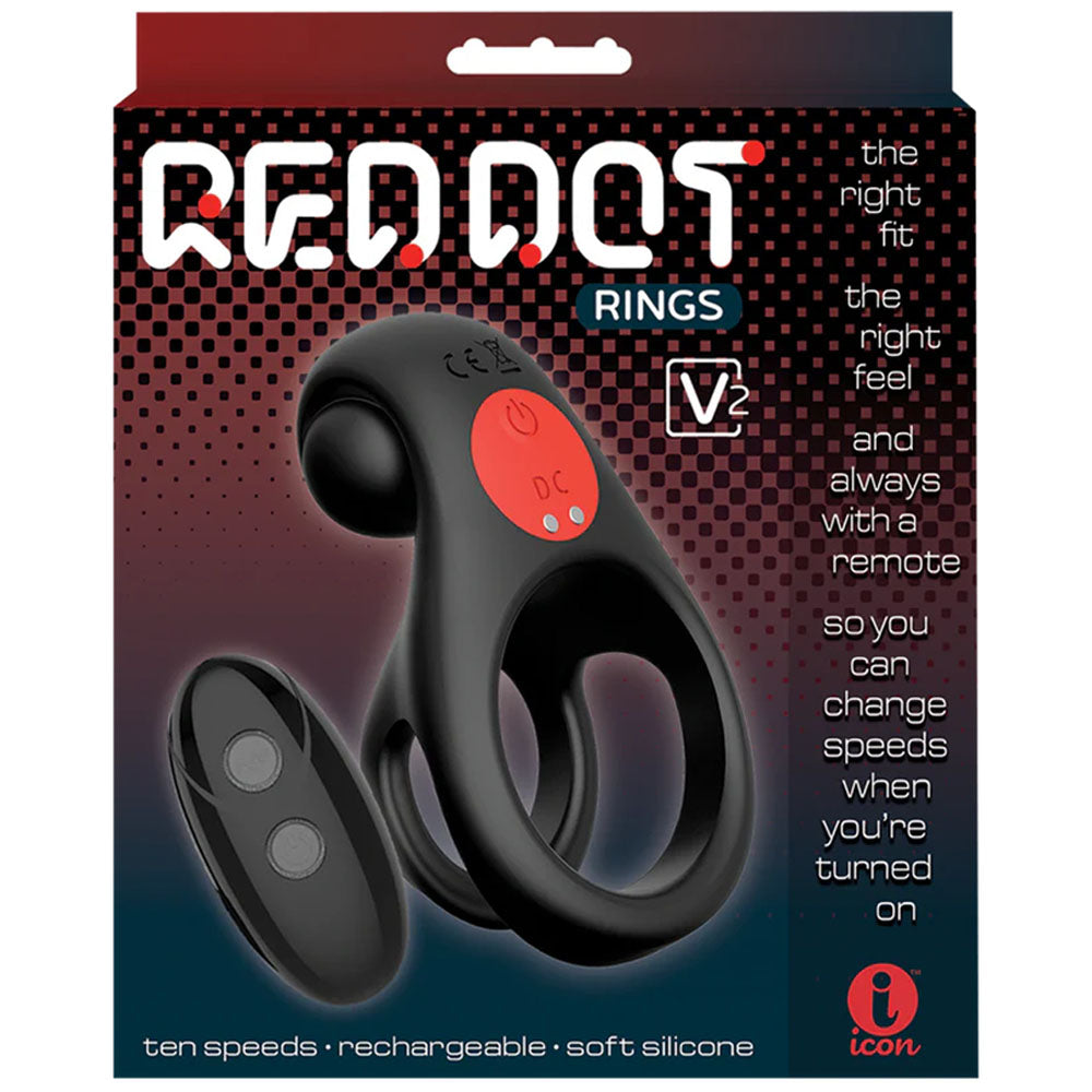 Red Dot Rings V2 Black Usb Rechargeable Vibrating Cock & Ball Ring With Remote