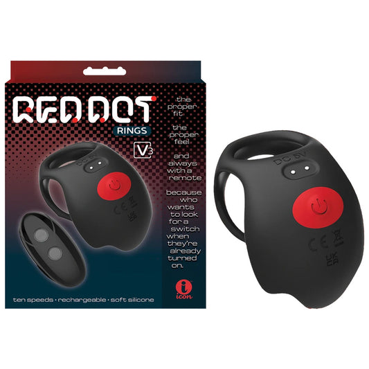 Red Dot Rings V3 Black Usb Rechargeable Vibrating Cock & Ball Ring With Remote