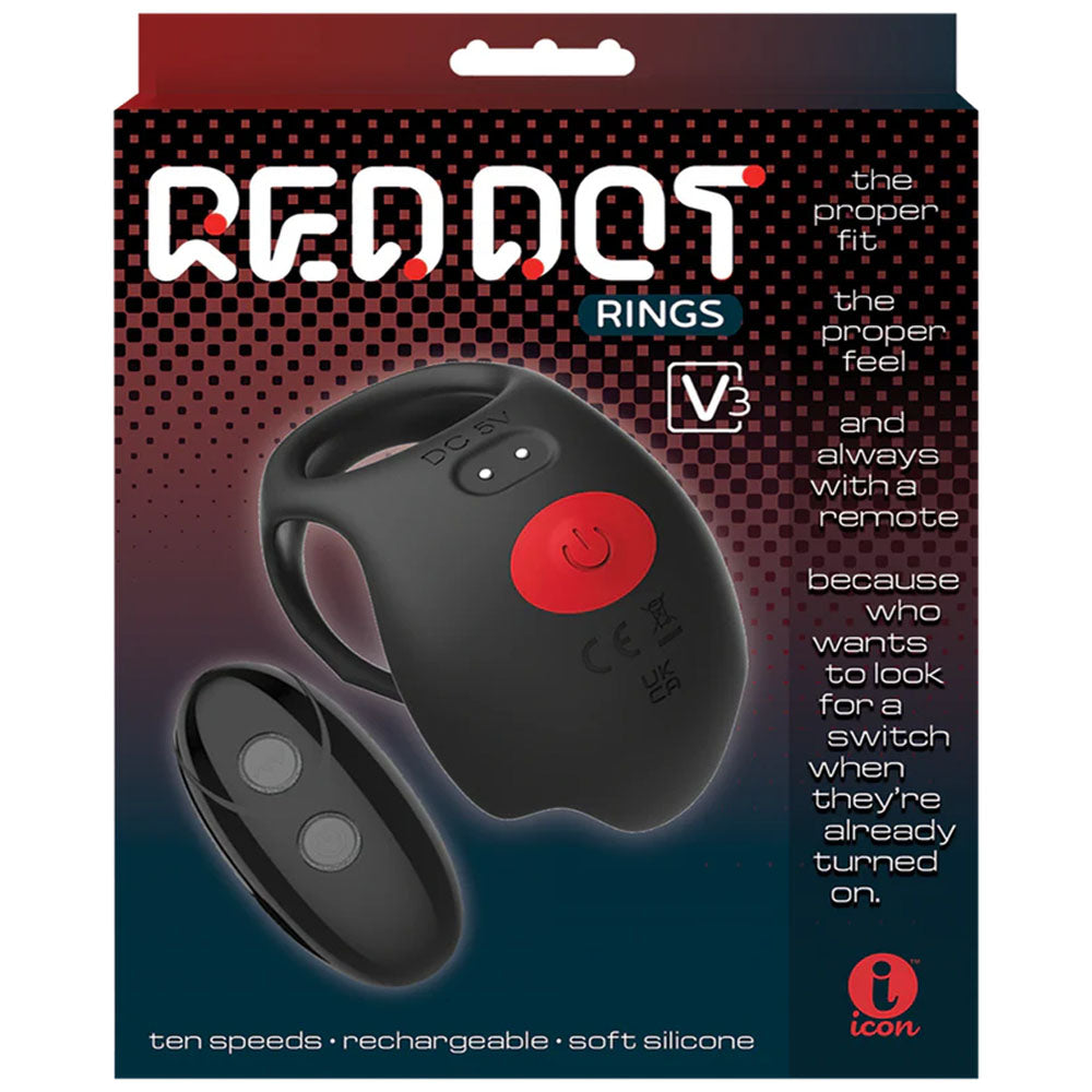 Red Dot Rings V3 Black Usb Rechargeable Vibrating Cock & Ball Ring With Remote