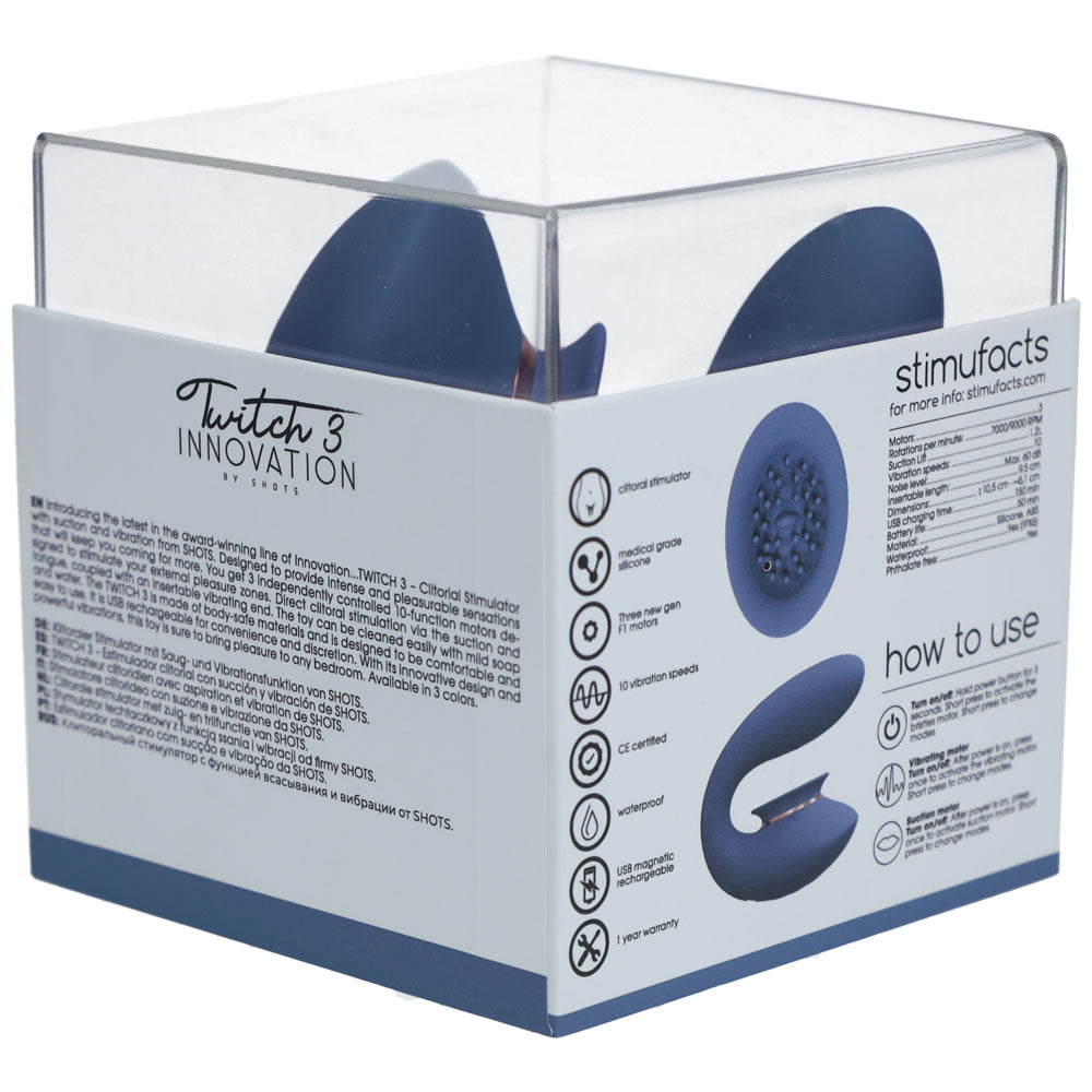 Twitch 3 Blue/Grey Blue/Grey Usb Rechargeable Suction Vibrator