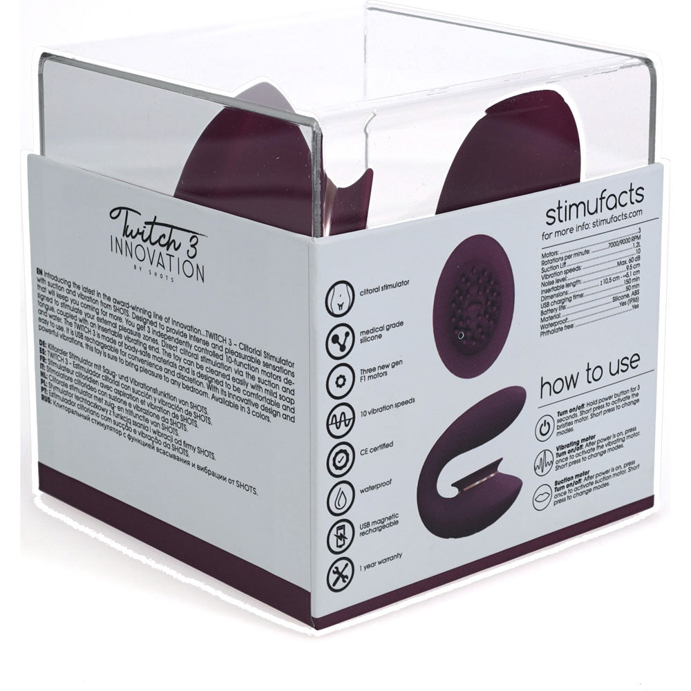 Twitch 3 Burgundy Burgundy Usb Rechargeable Suction Vibrator