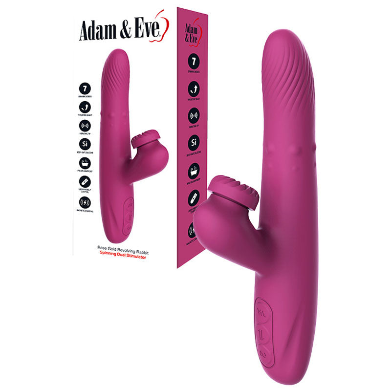Adam & Eve Rose Gold Revolving Rabbit Purple 22.5 Cm Usb Rechargeable Spinning & Thrusting Rabbit Vibrator
