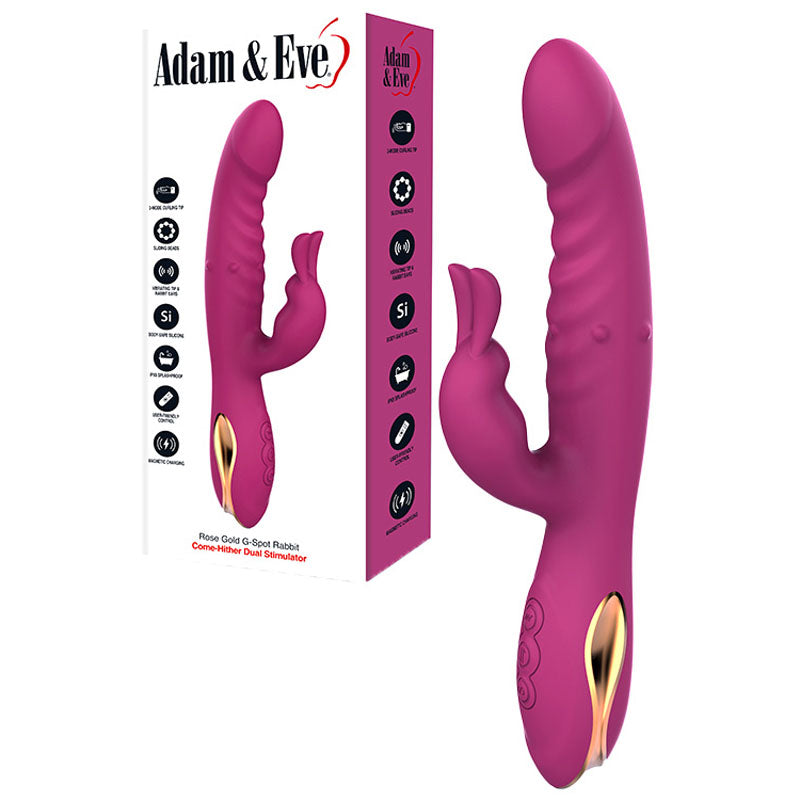 Adam & Eve Rose Gold G Spot Rabbit Purple 22.5 Cm Usb Rechargeable Rabbit Vibrator With Flicking Tip