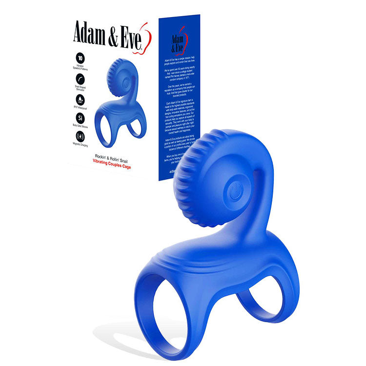 Adam & Eve Rockin & Rollin Snail Blue Usb Rechargeable Vibrating Couples Cage