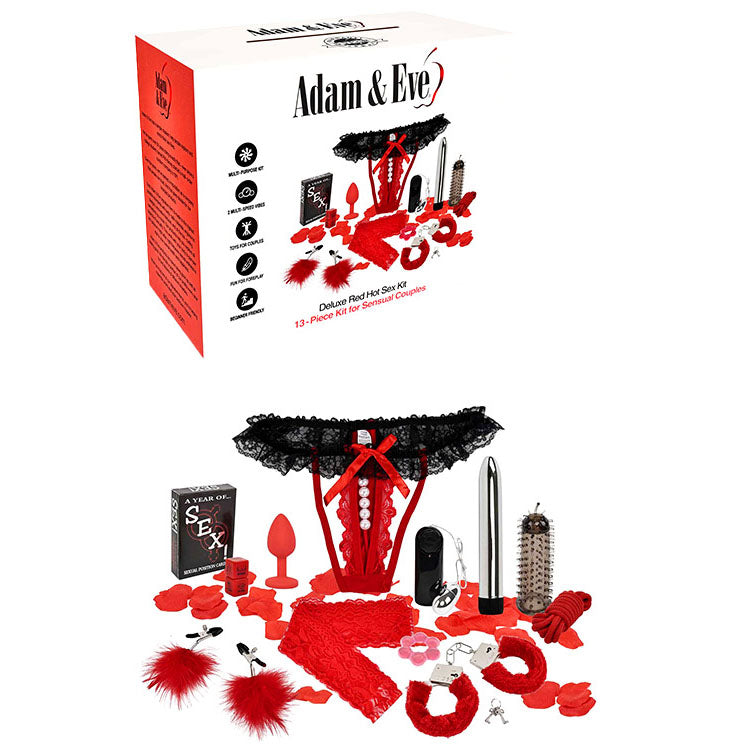Adam & Eve Deluxe Red Hot Sex Kit Couples Kit 13 Piece Set