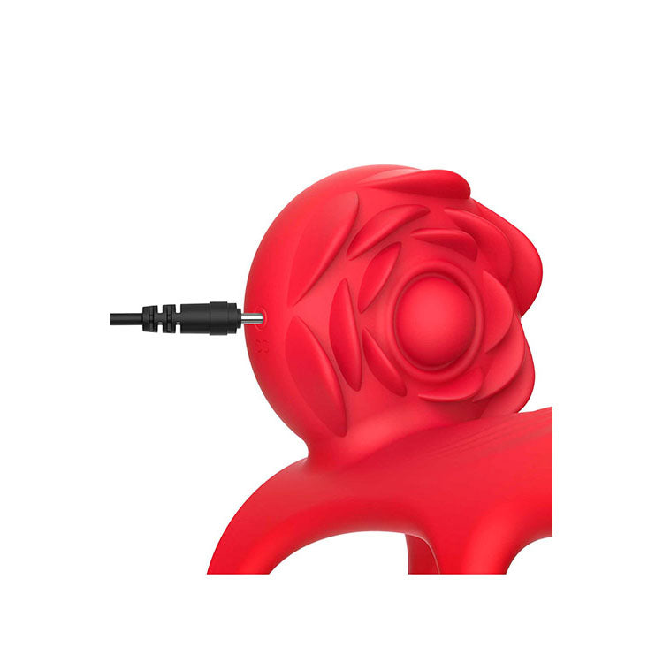 Adam & Eve Vibrating Rose Couples Cage Red Usb Rechargeable Vibrating Penis Cage With Wireless Remote
