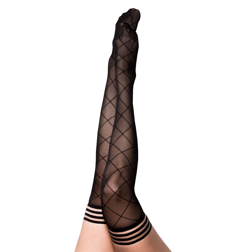 Kixies Anna Sheer Black Diamond Thigh Highs Black Size A