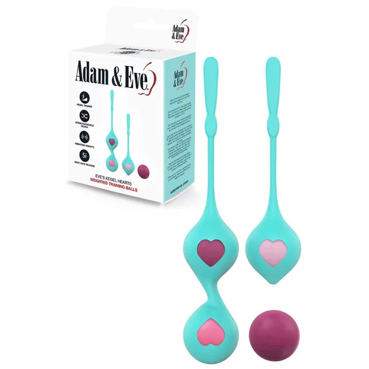 Adam & Eve Eves Kegel Hearts Teal Weighted Kegel Balls Set Of 2