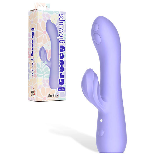 Adam & Eve Groovy Glow Ups Wavie Purple 16.5 Cm Usb Rechargeable Rabbit Vibrator