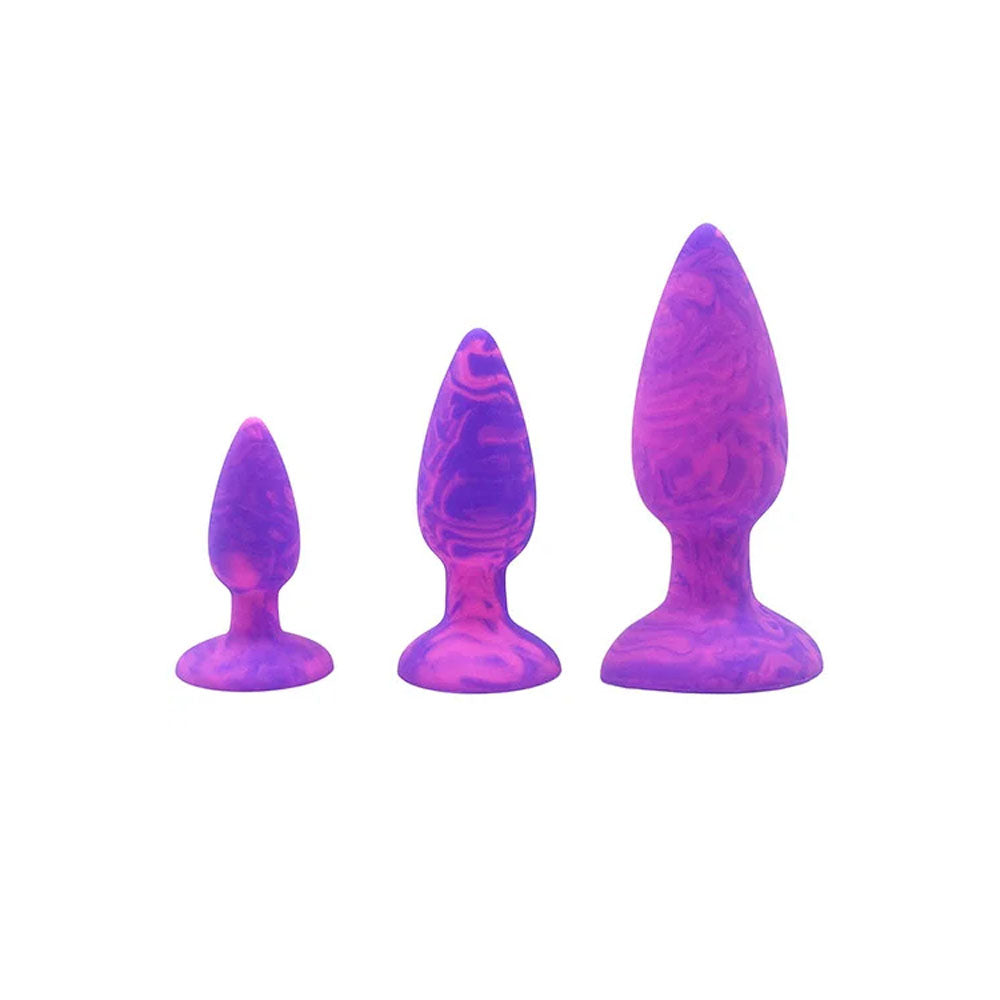 Adam & Eve Colour Swirl Anal Plug Set Purple/Pink Butt Plugs Set Of 3 Sizes
