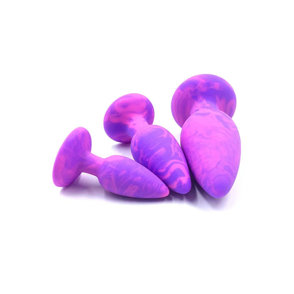 Adam & Eve Colour Swirl Anal Plug Set Purple/Pink Butt Plugs Set Of 3 Sizes