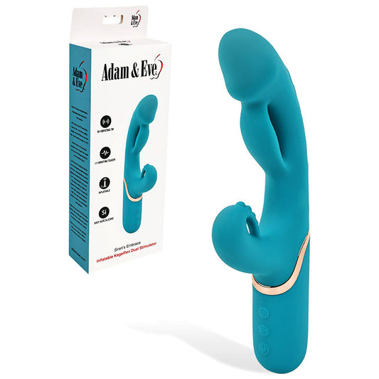 Adam & Eve Sirens Embrace Teal 24 Cm Usb Rechargeable Inflatable Rabbit Vibrator
