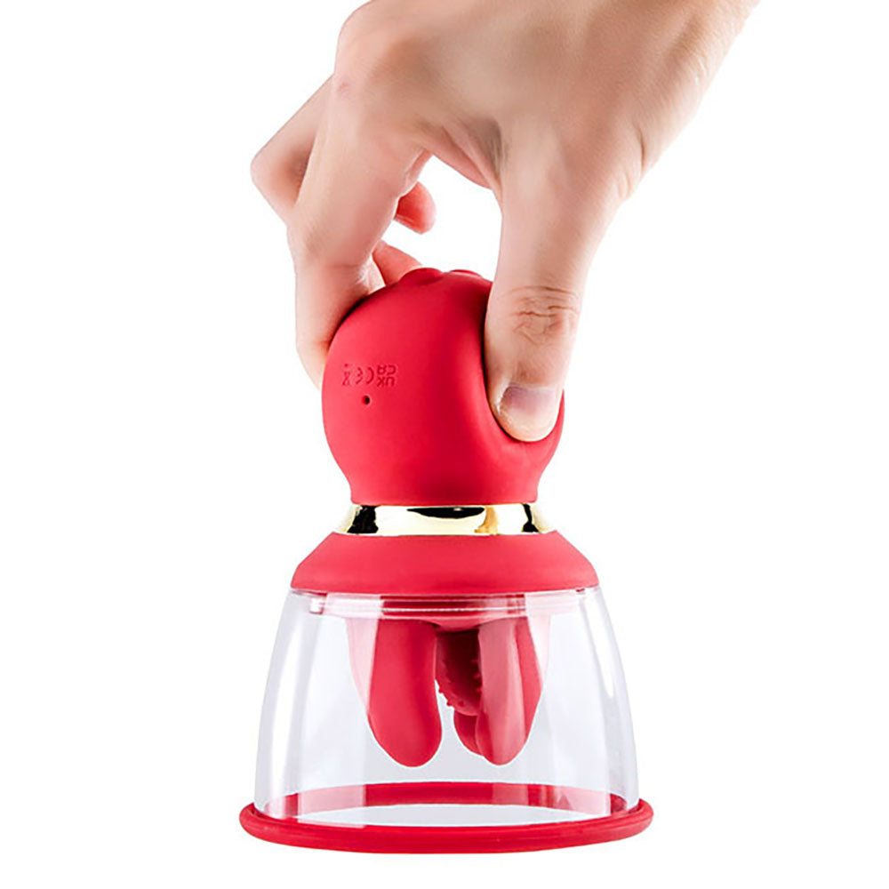 Adam & Eve Squeeze N Please Pump Red Red Usb Rechargeable Vaginal Pump With Massaging Tongue And Fingers