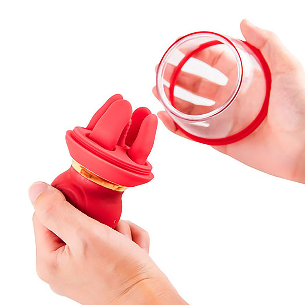 Adam & Eve Squeeze N Please Pump Red Red Usb Rechargeable Vaginal Pump With Massaging Tongue And Fingers