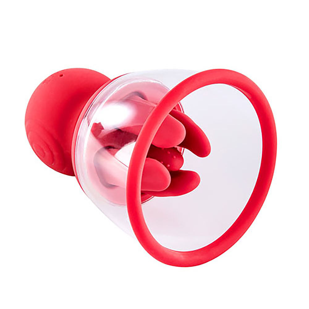 Adam & Eve Squeeze N Please Pump Red Red Usb Rechargeable Vaginal Pump With Massaging Tongue And Fingers