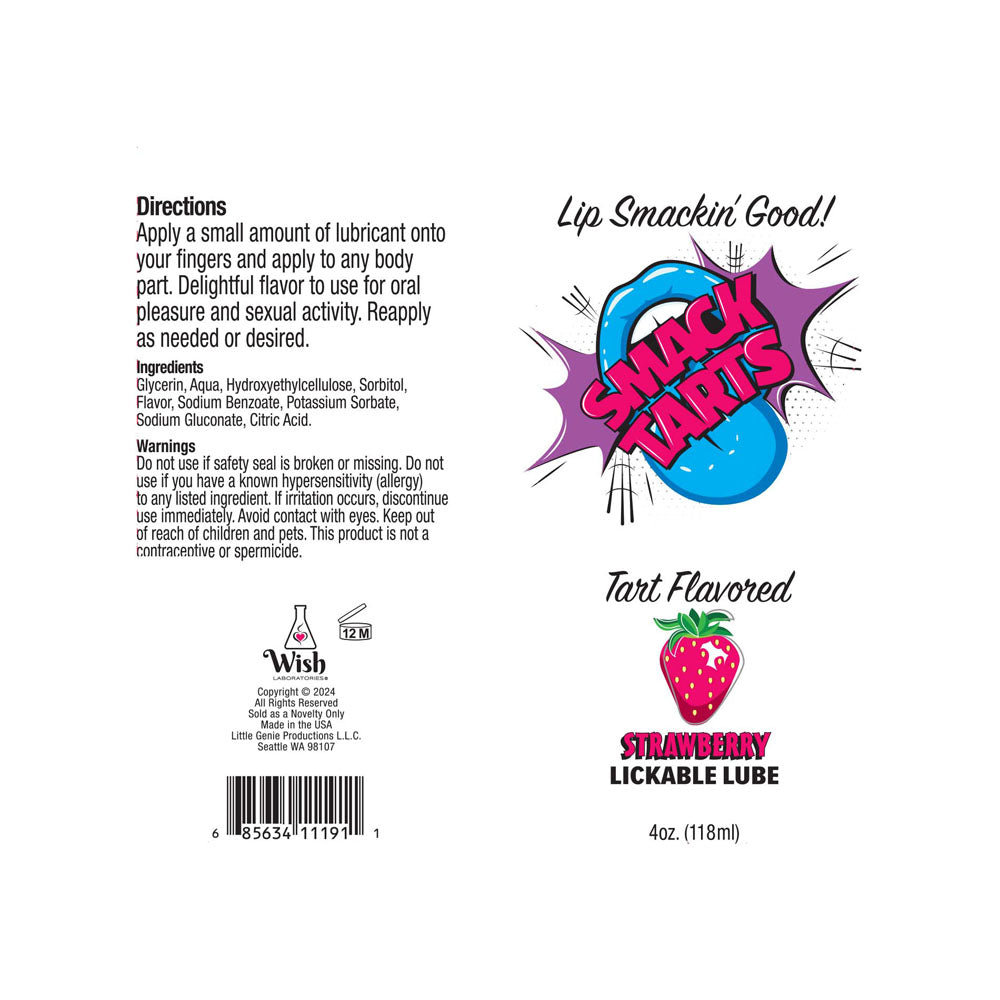 Smack Tarts Sour Strawberry Sour Strawberry Flavoured Lubricant 120 Ml Tube