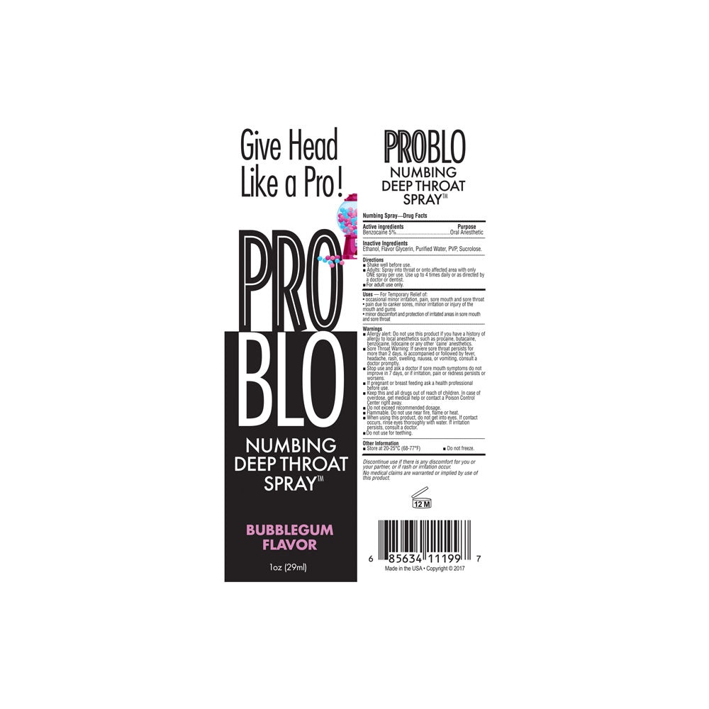 Pro Blo Deep Throat Spray Bubblegum Bubblegum Flavoured Deep Throat Spray 30 Ml