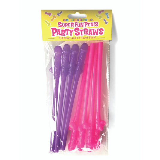 Super Fun Penis Party Straws Pink/Purple Dicky Straws Set Of 8