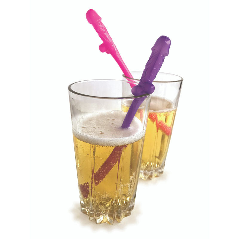 Super Fun Penis Party Straws Pink/Purple Dicky Straws Set Of 8