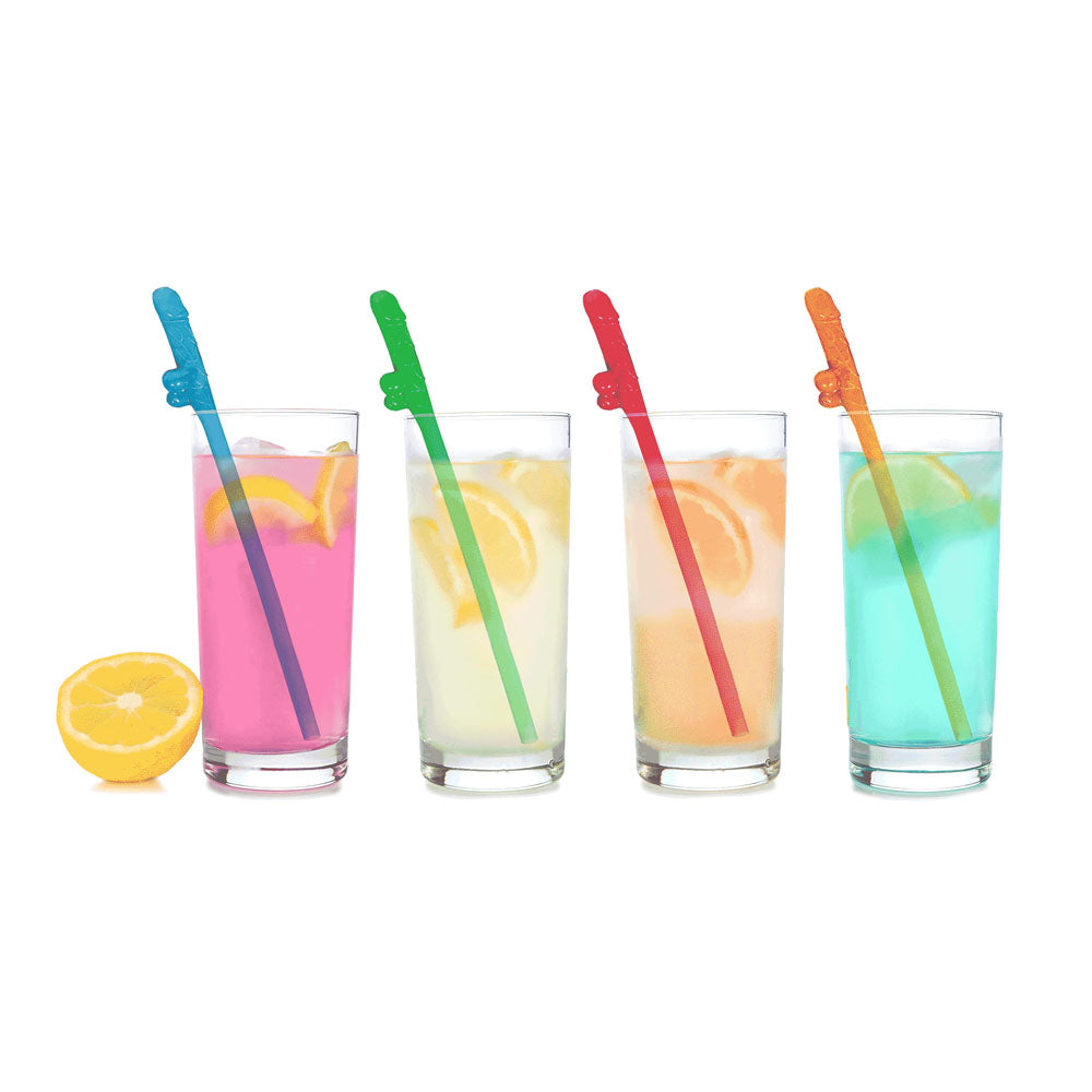 Super Fun Penis Party Straws Coloured Multi Coloured Dicky Straws 8 Pack