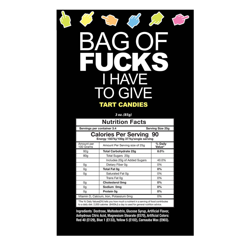 Bag Of Fucks I Have To Give Fruit Flavoured Lollies 85 Gram Bag