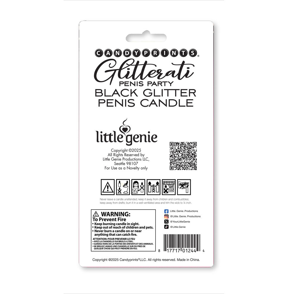 Glitterati Black Glitter Penis Candle Black 10 Cm Penis Party Candle