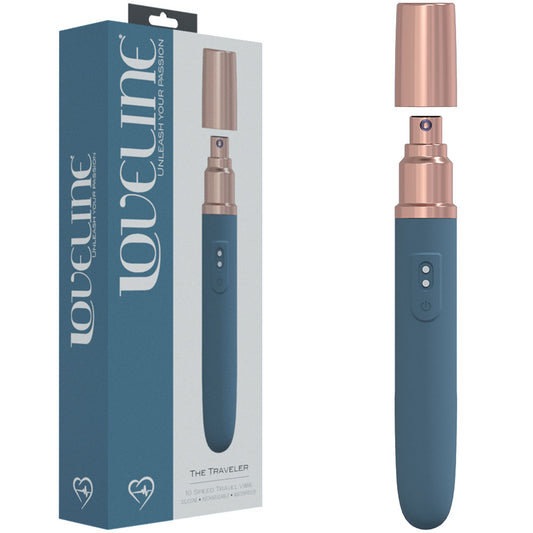 Loveline The Traveler Blue Blue 17.6 Cm Usb Rechargeable Vibrator With Lube Applicator