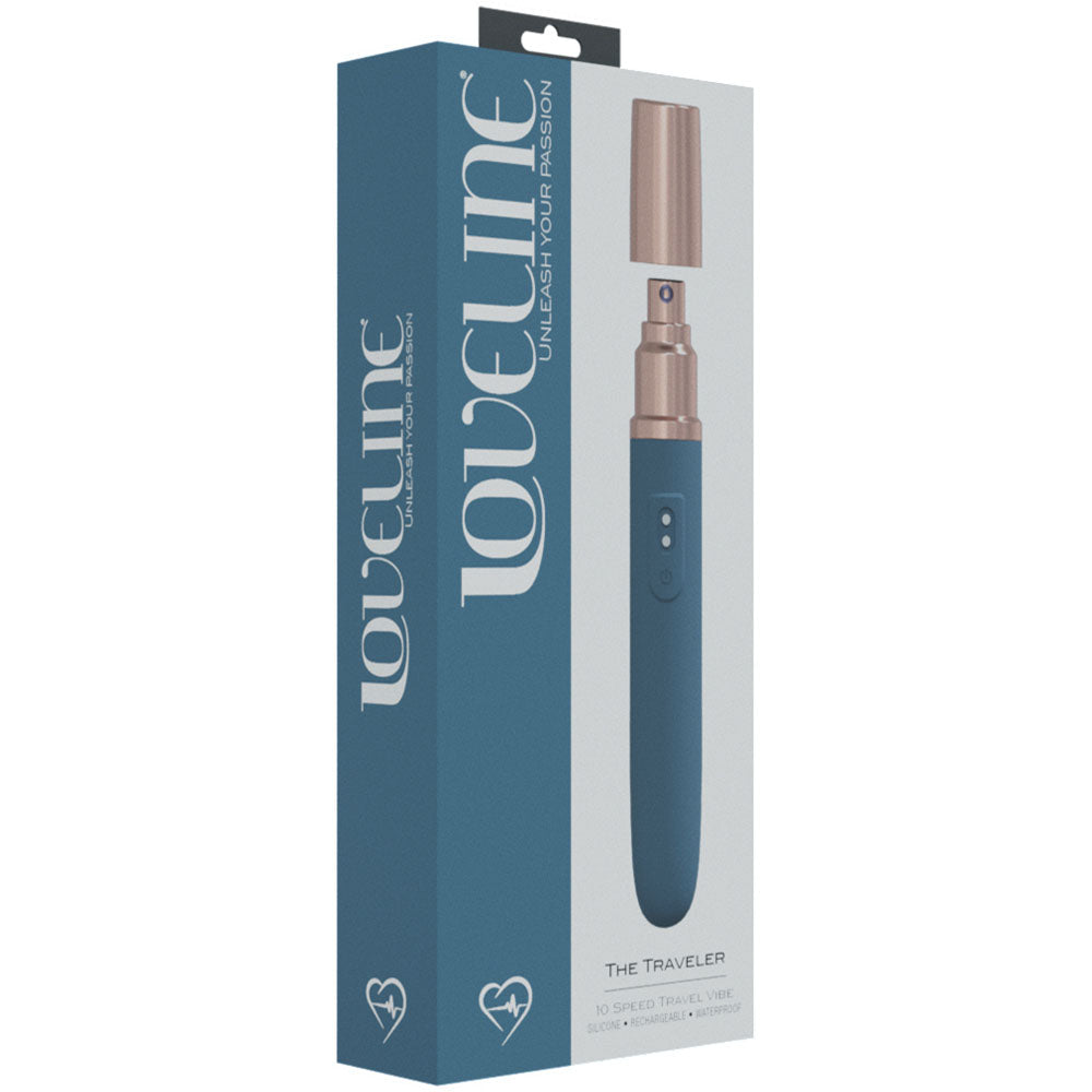 Loveline The Traveler Blue Blue 17.6 Cm Usb Rechargeable Vibrator With Lube Applicator