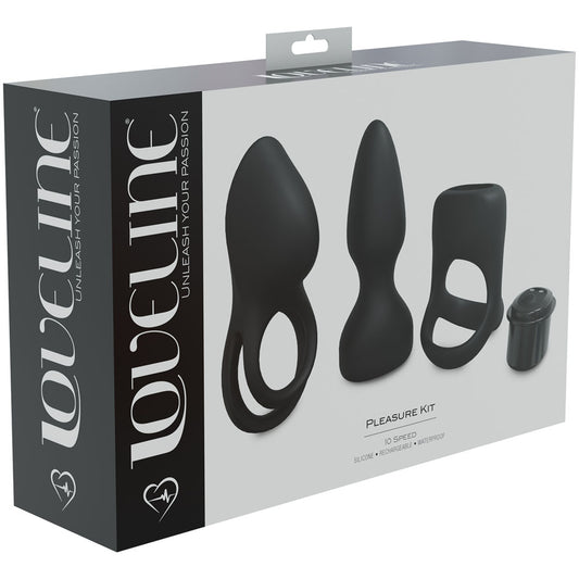 Loveline Pleasure Kit Black Black Usb Rechargeable Male Kit 3 Piece Set