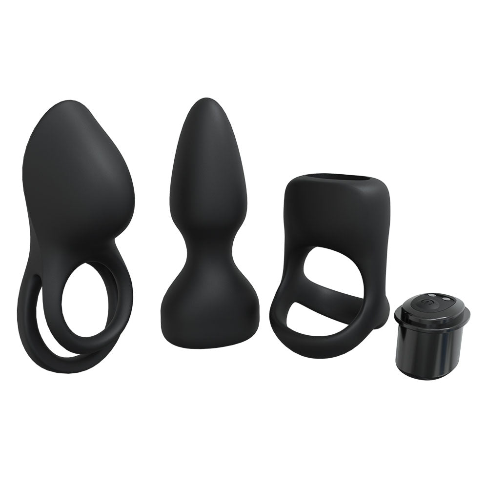 Loveline Pleasure Kit Black Black Usb Rechargeable Male Kit 3 Piece Set
