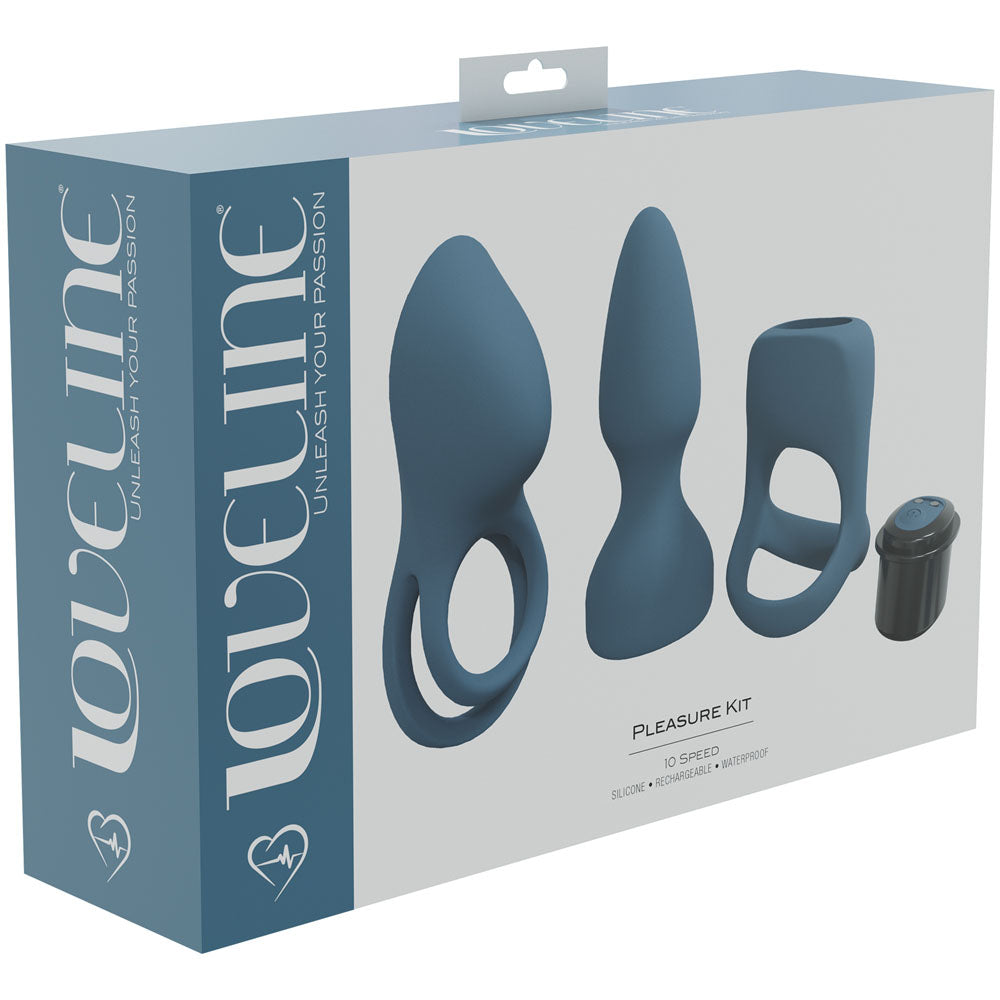 Loveline Pleasure Kit Blue Blue Usb Rechargeable Male Kit 3 Piece Set