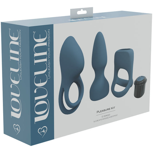 Loveline Pleasure Kit Blue Blue Usb Rechargeable Male Kit 3 Piece Set