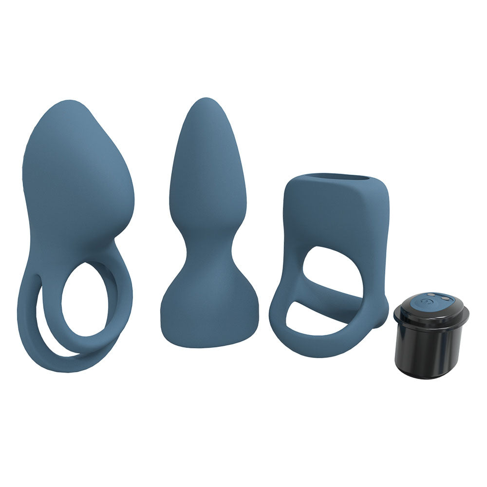 Loveline Pleasure Kit Blue Blue Usb Rechargeable Male Kit 3 Piece Set