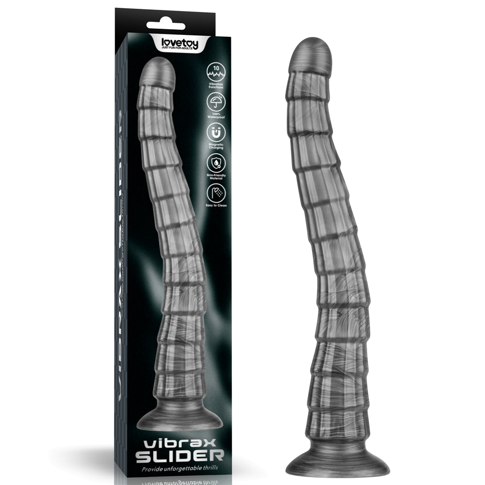 King Sized Vibrating Vibrax Slider Grey 36.8 Cm (14.5'') Usb Rechargeable Vibrating Dildo
